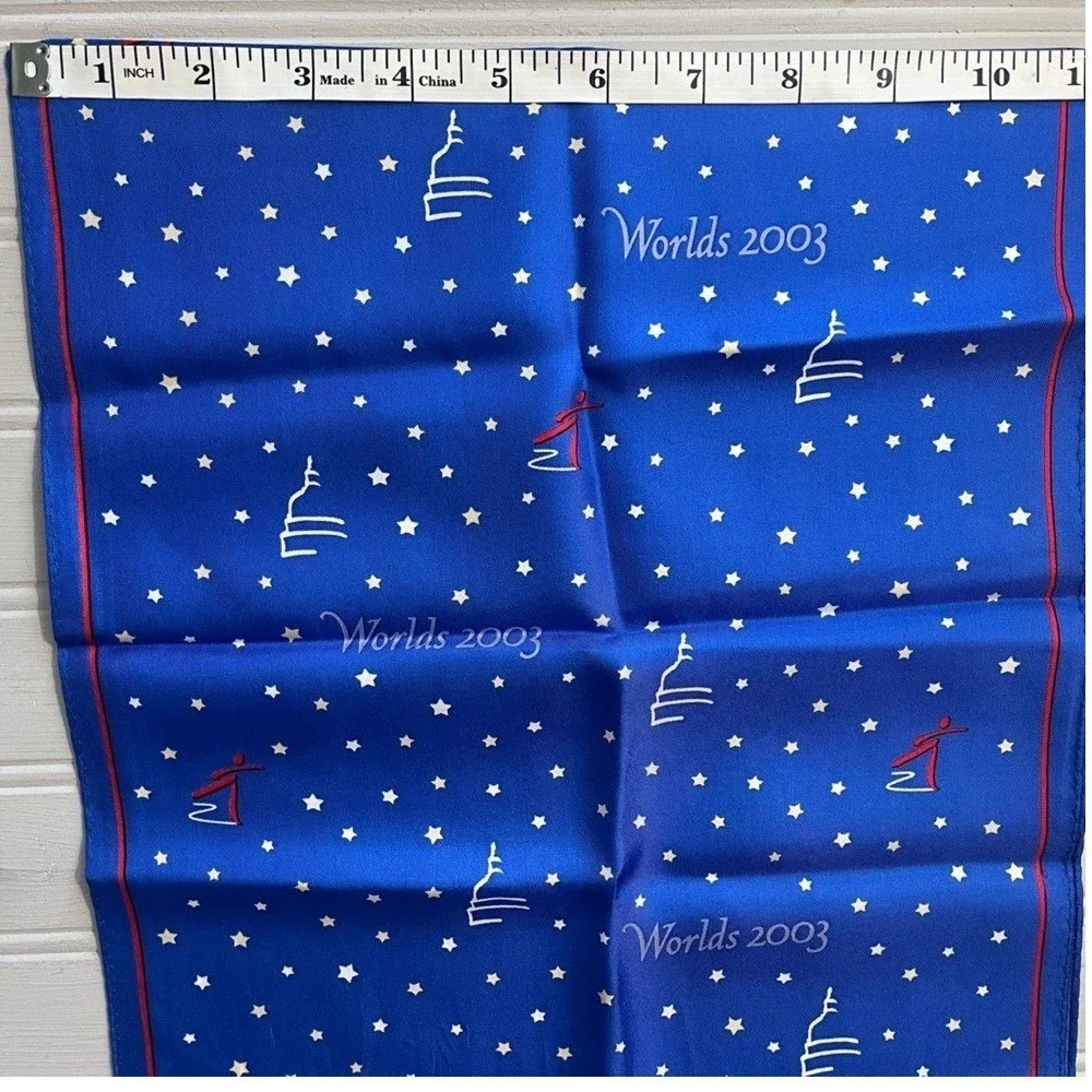 Vintage 2003 World Figure Skating Championships Silk Scarf Washington DC Blue